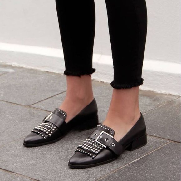 JO MERCER Black Leather Buckle Stud Xenon Loafers - Picture 2 of 13